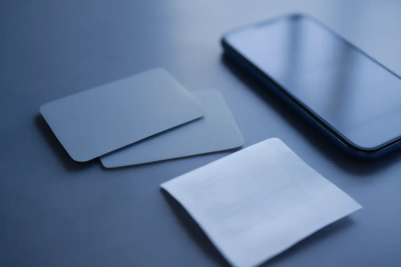 Plain prepaid cards and a paper voucher on a desk